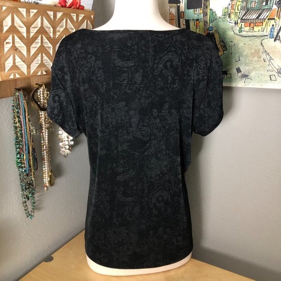 CHICO'S Travelers Velvet Drape V Neck Short Sleeve Top - Picture 3 of 6